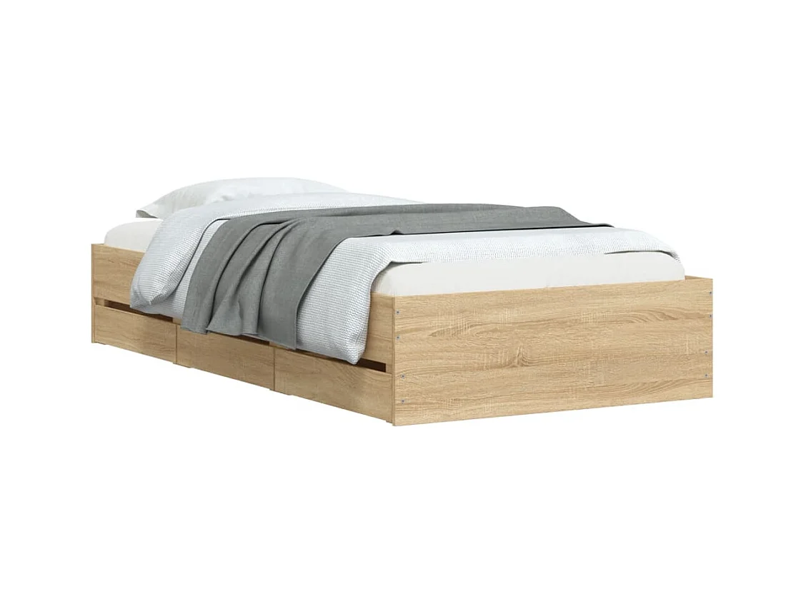 Cama 90x200 cm con cajones madera ingeniería roble Sonoma ES473421
