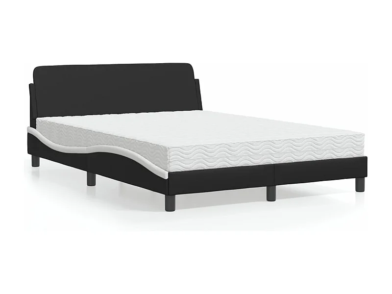 Lit adulte + matelas noir et blanc 140x200 cm similicuir FR57373