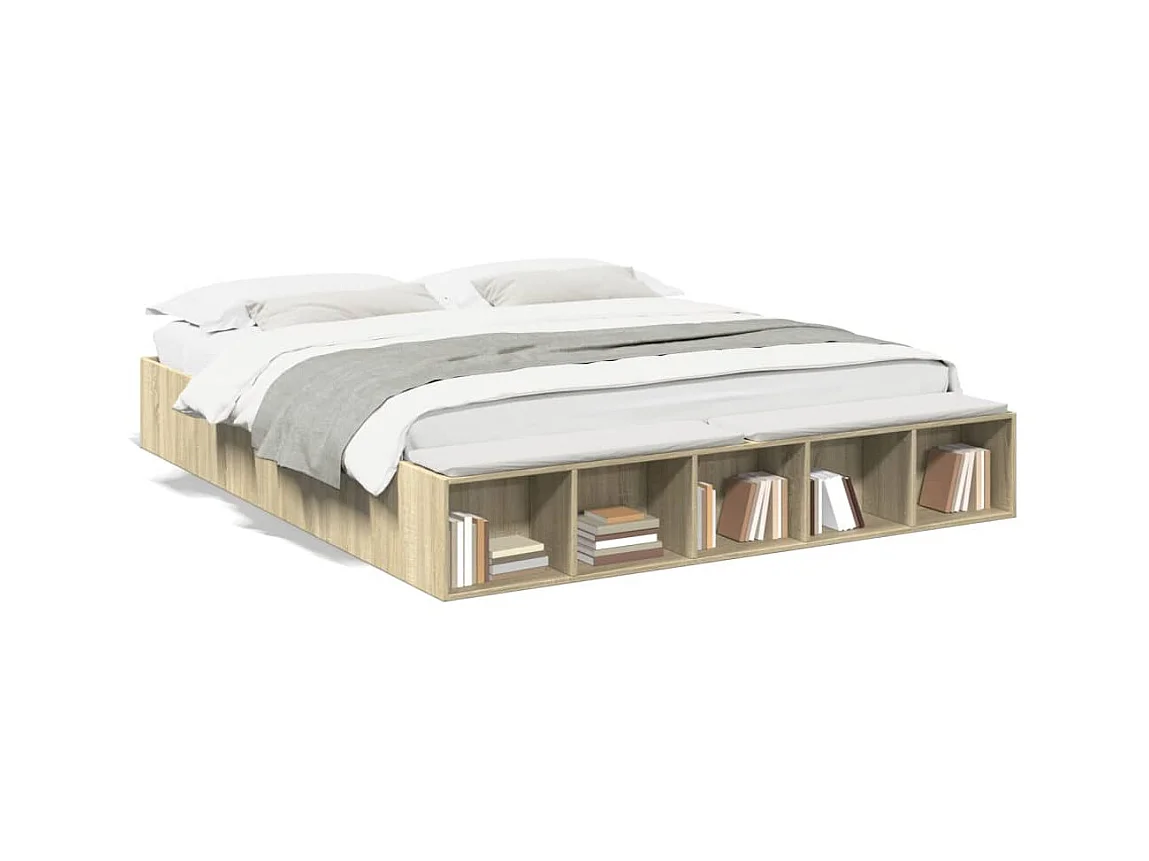 Lit double chêne sonoma 180x200 cm bois d'ingénierie FR59599