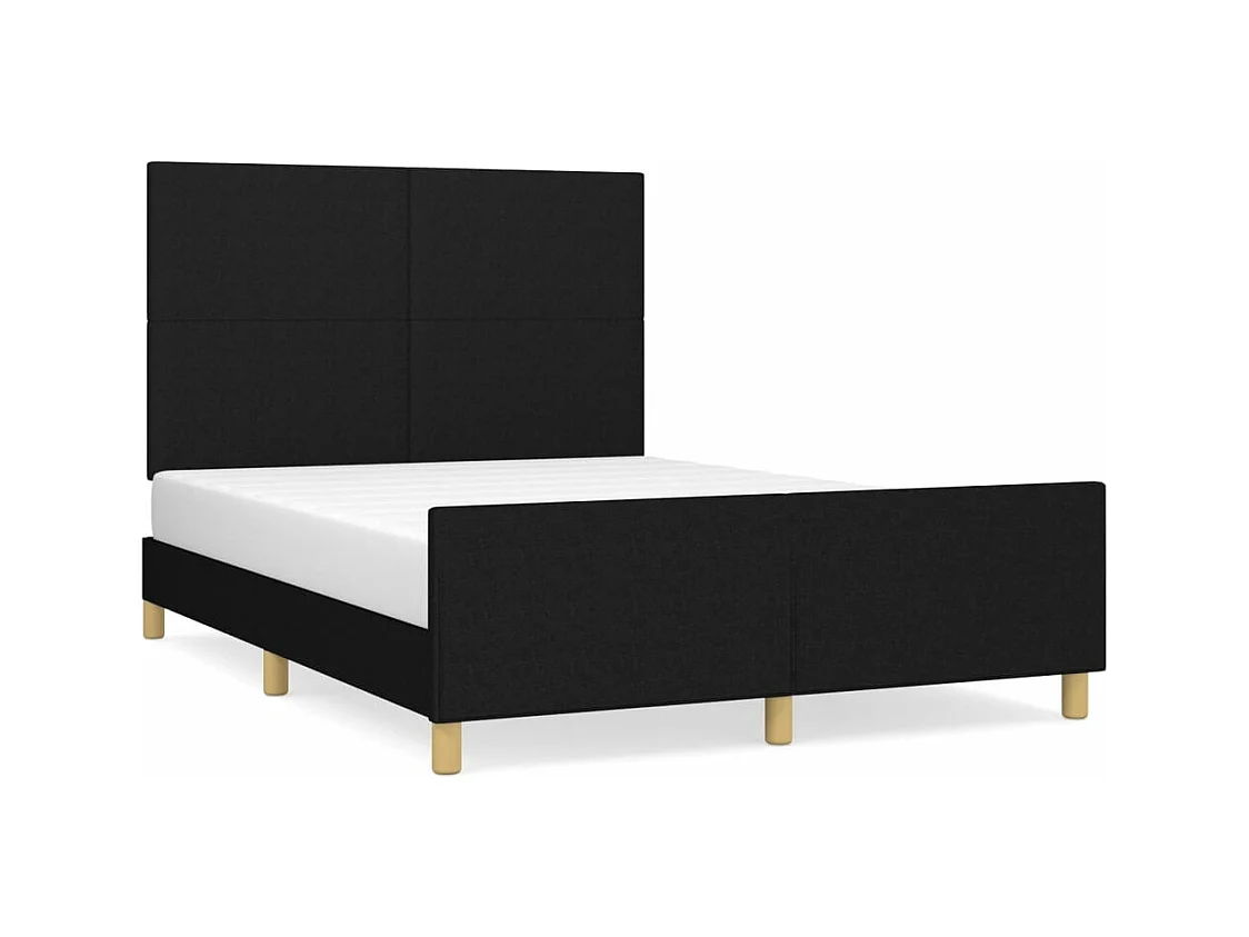 Lit double + tête de lit Noir 140x200 cm Tissu FR50471