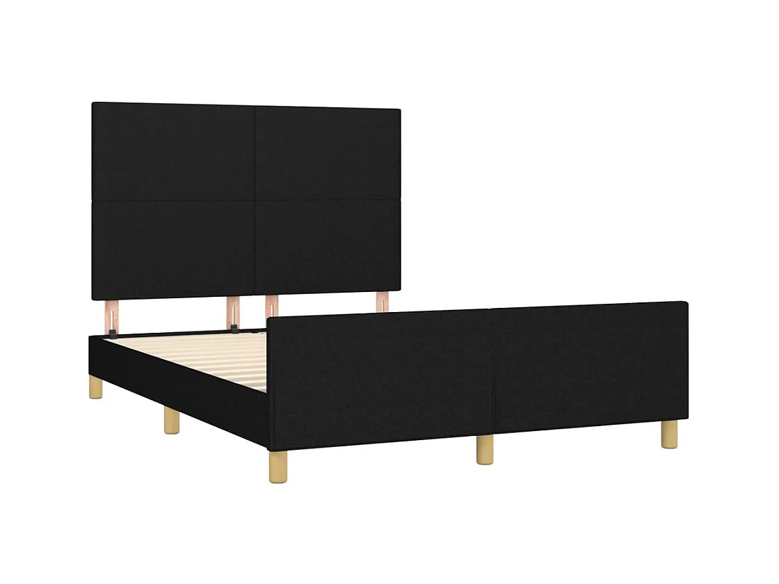 Lit double + tête de lit Noir 140x200 cm Tissu FR50471