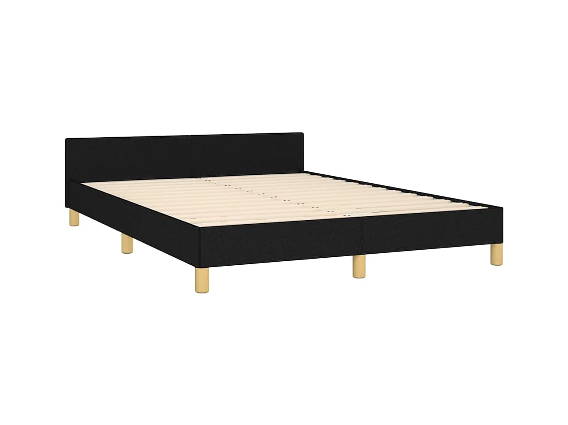 Lit double + tête de lit Noir 140x200 cm Tissu FR50471