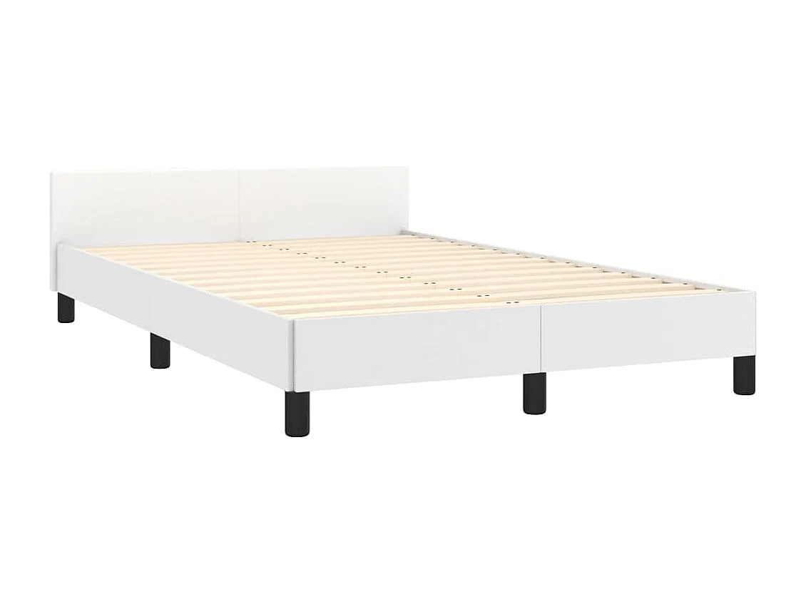 Lit double + tête de lit blanc 120x190 cm similicuir FR46927