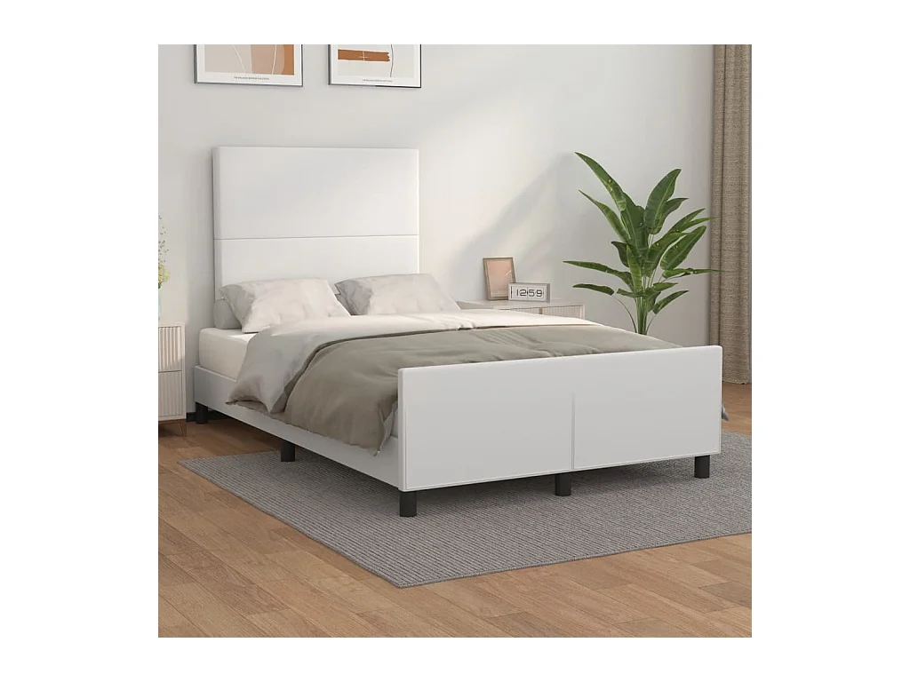 Cama 120x190 cm - con cabecero cuero sintético blanco ES600763
