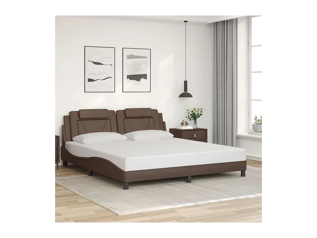 Lit double + tête de lit Marron 180x200 cm Similicuir FR14917