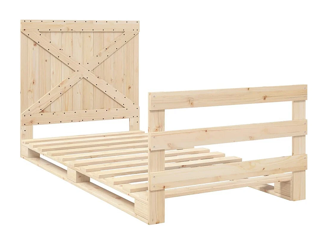 Lit simple et tête de lit 100x200 cm bois de pin massif FR69826