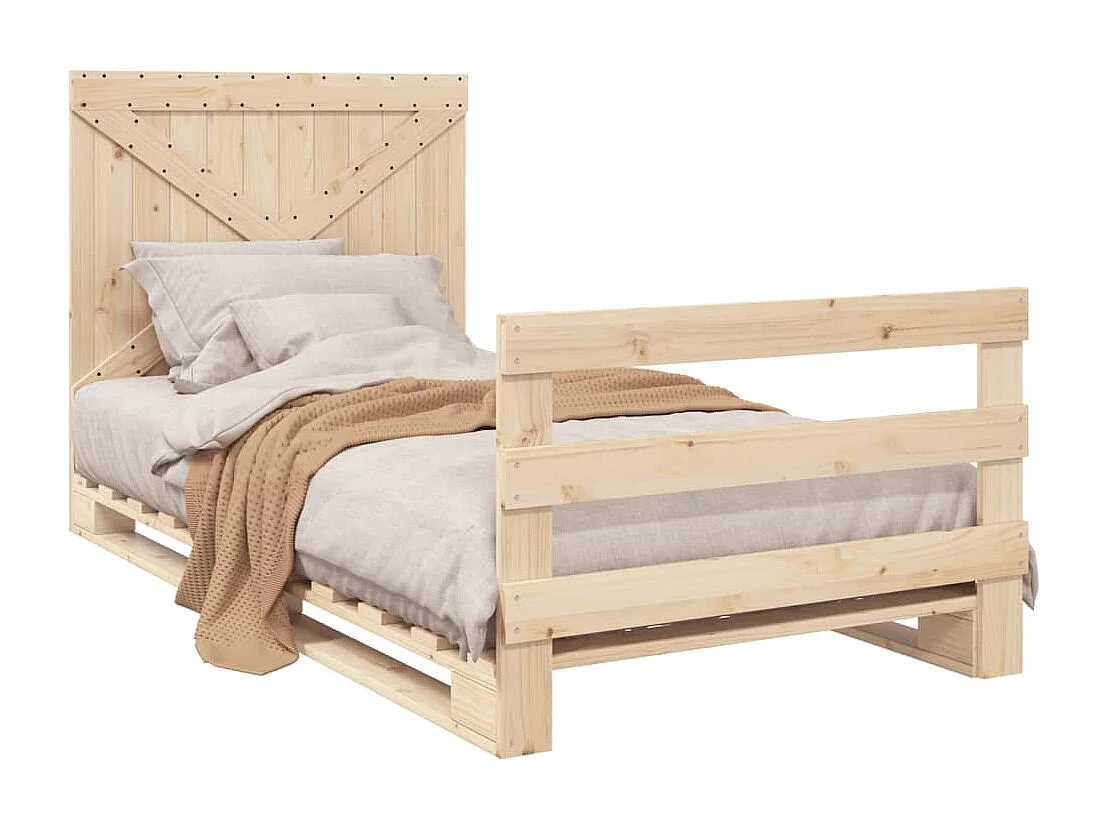 Lit simple et tête de lit 100x200 cm bois de pin massif FR69826