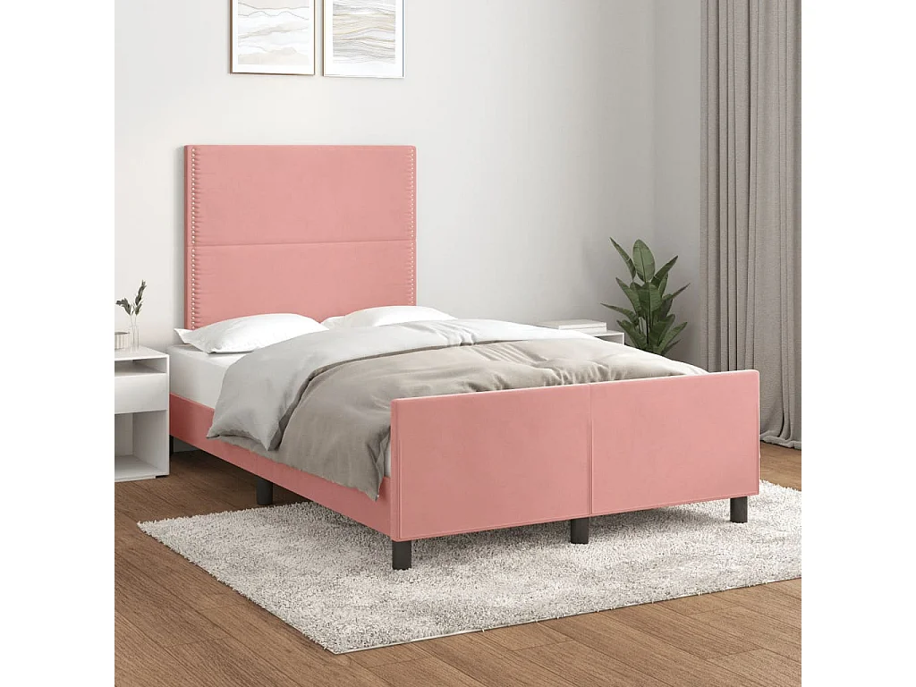 Cama matrimonial- 120x190 cm con cabecero terciopelo rosa ES873184