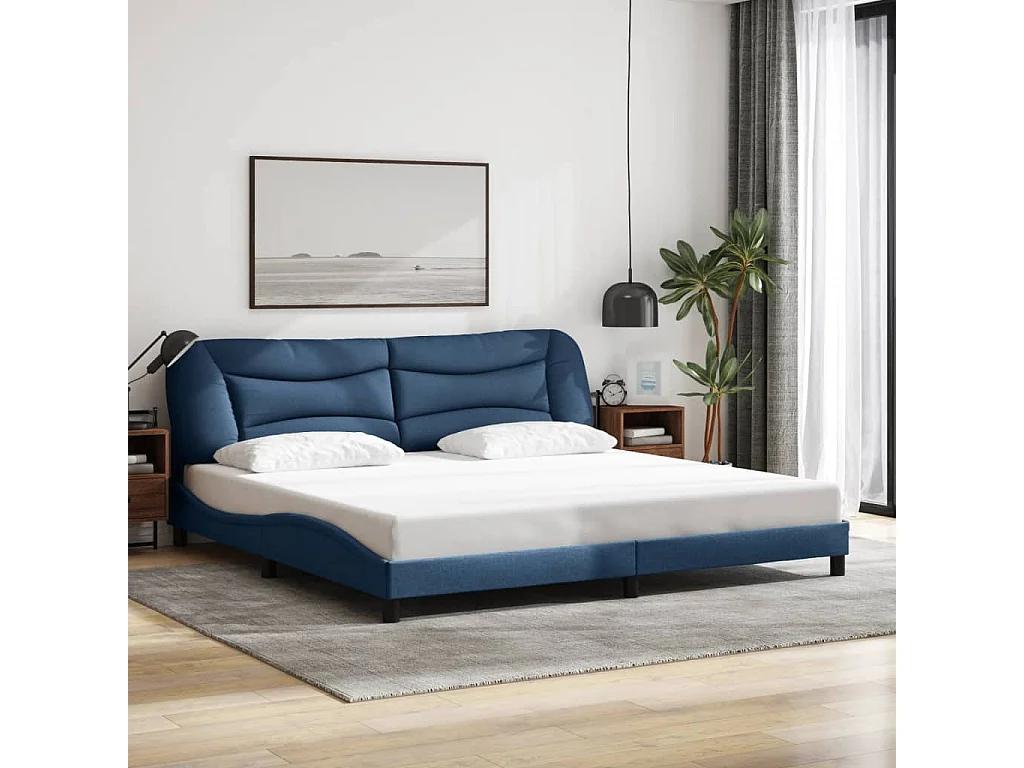 Bedframe met LED-verlichting stof blauw 200x200 cm BE920953