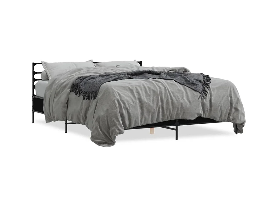 Bedframe bewerkt hout metaal zwart 150x200 cm BE405402