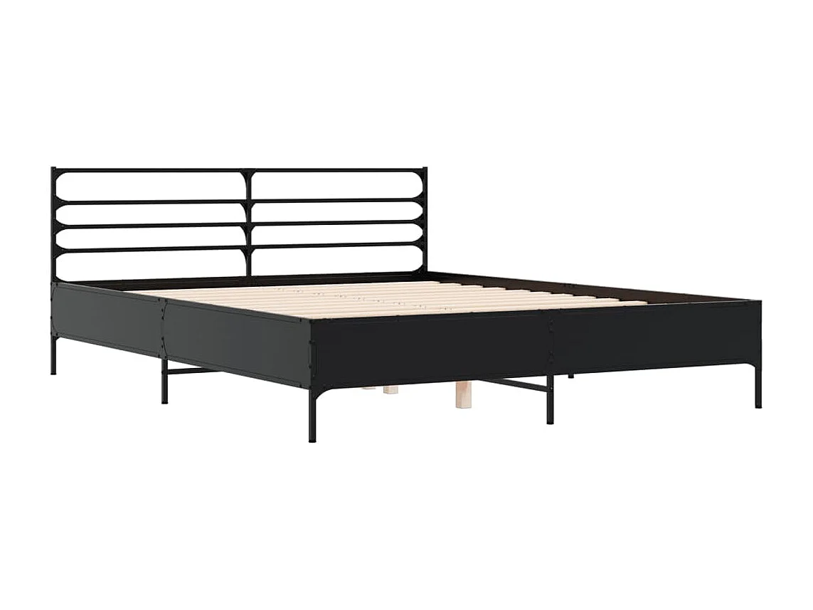 Lit double noir 150x200 cm bois d'ingénierie et métal FR96502
