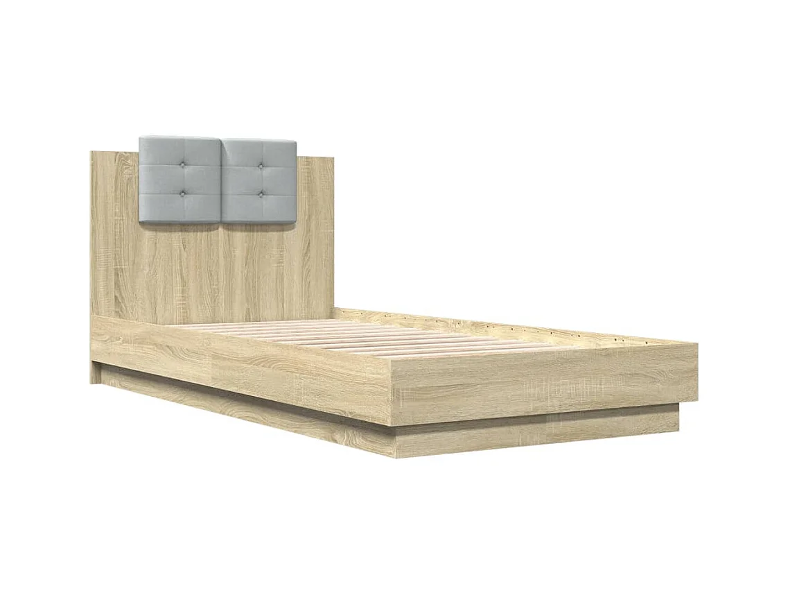 Lit simple tête de lit et lumières LED chêne sonoma 90x190 cm FR31468