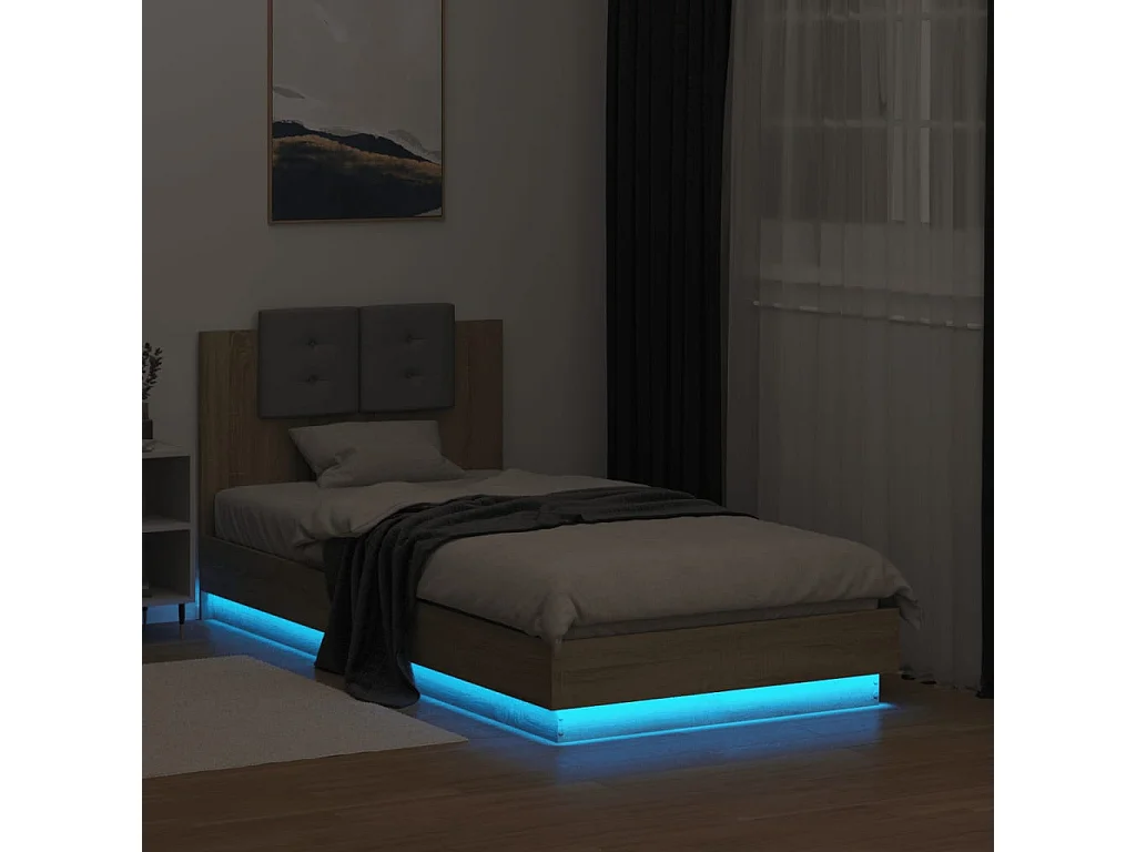 Lit simple tête de lit et lumières LED chêne sonoma 90x190 cm FR31468