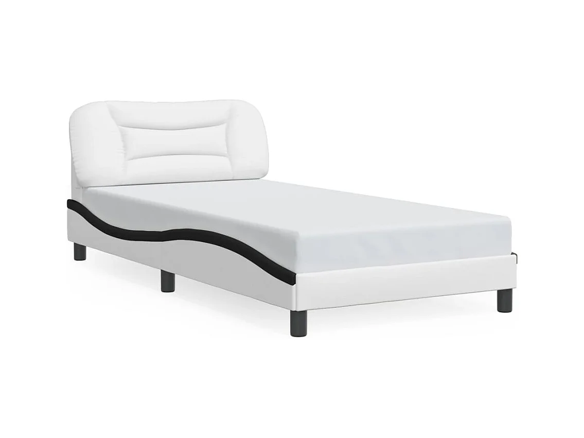 Lit simple et tête de lit blanc et noir 100x200 cm similicuir FR86530