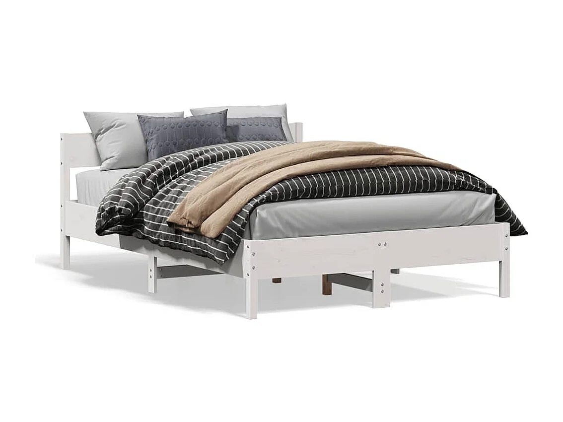 Cama com cabeceira 140x200 cm pinho maciço branco PT648448