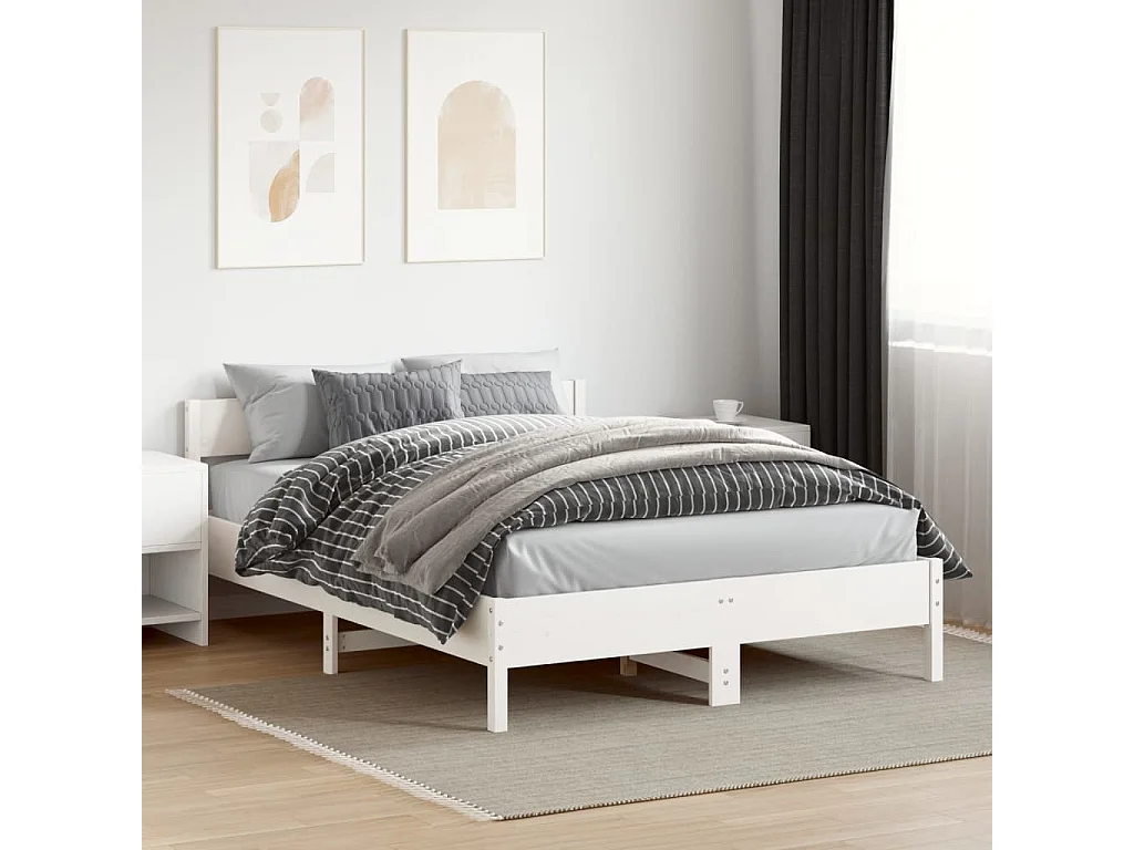 Cama com cabeceira 140x200 cm pinho maciço branco PT648448