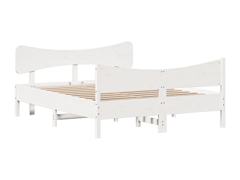 Cama com cabeceira 160x200 cm pinho maciço branco PT283343