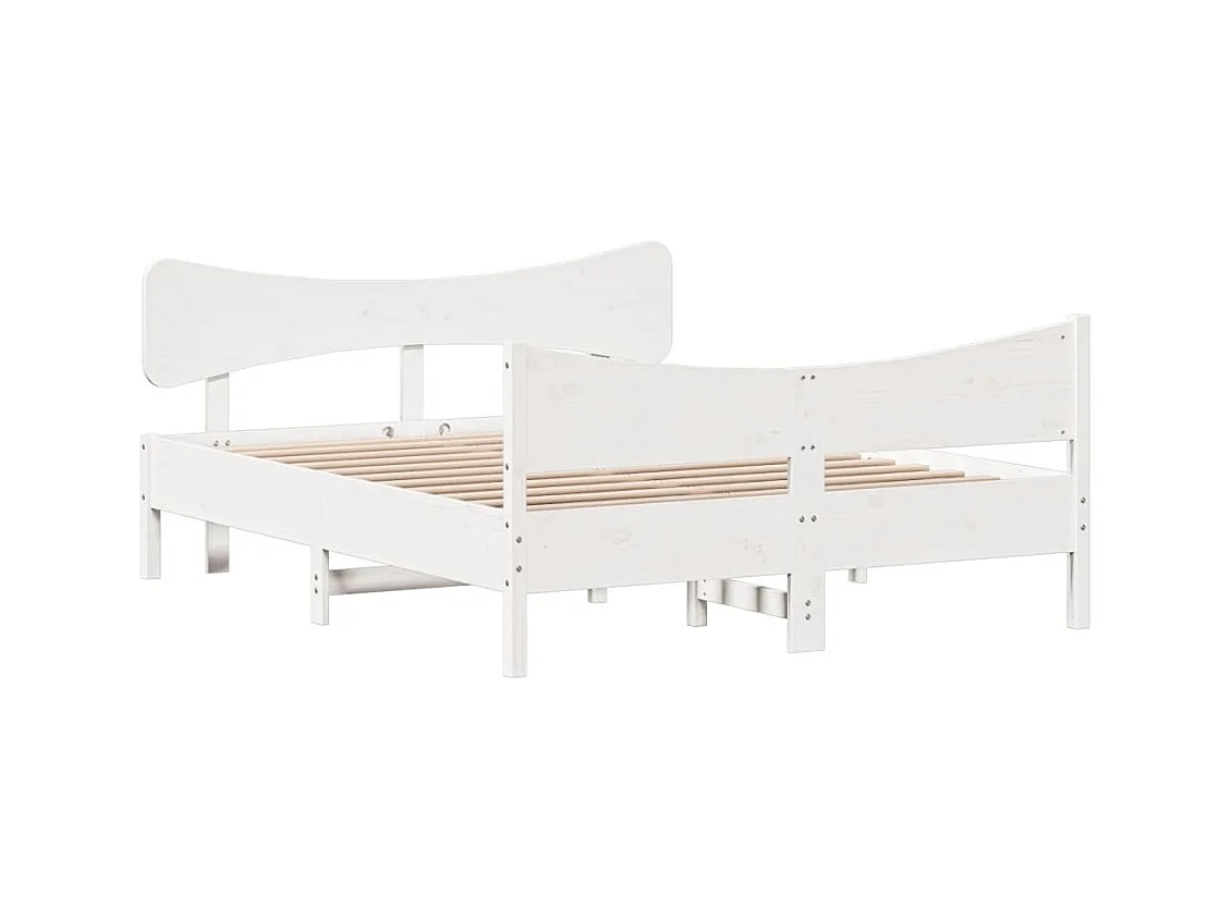 Lit double + tête de lit blanc 160x200 cm bois pin massif FR20381