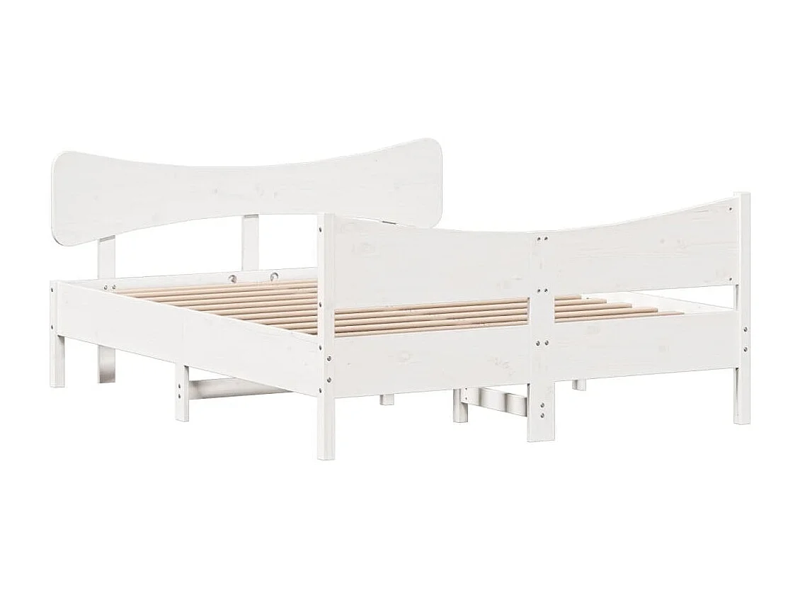 Lit double + tête de lit blanc 160x200 cm bois pin massif FR20381