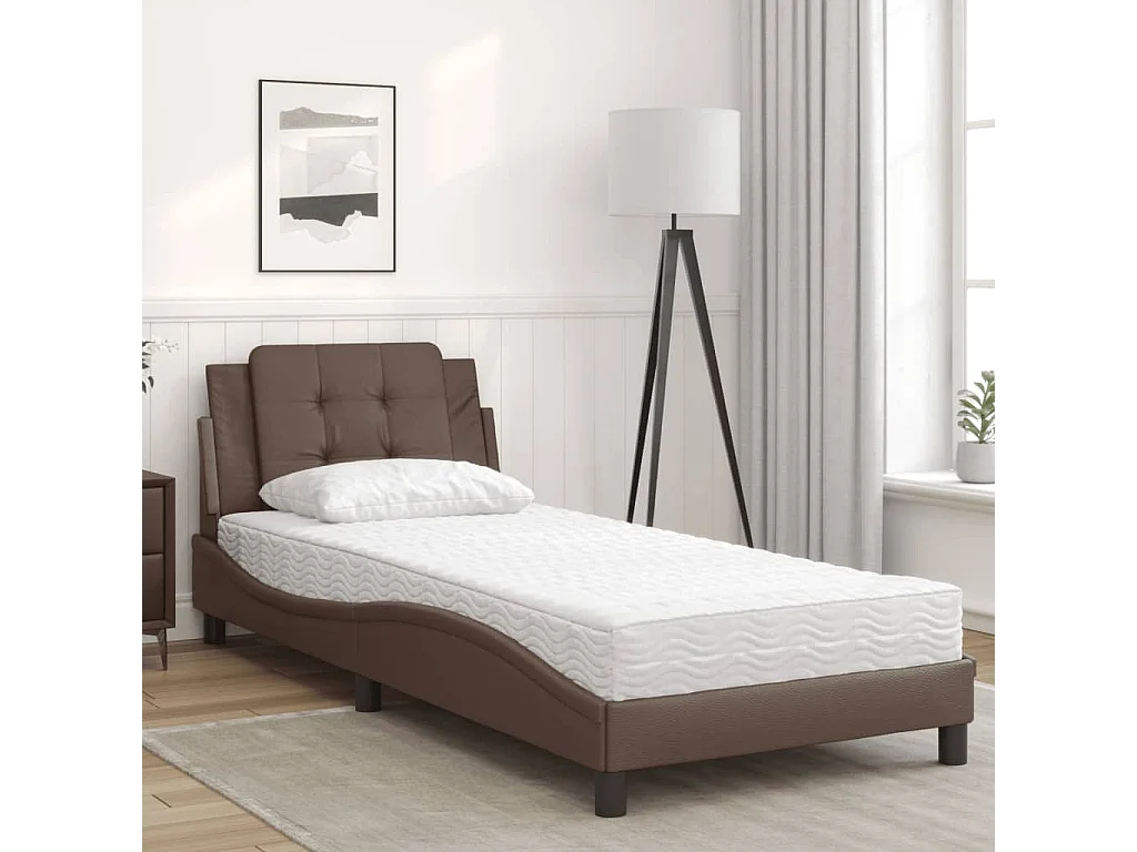 Cama 80x200 cm con colchón cuero sintético marrón ES312782