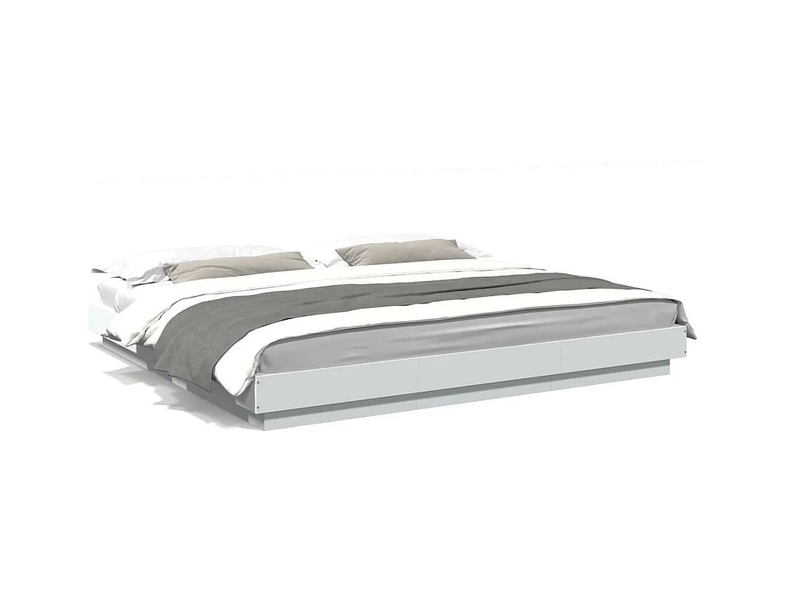 Lit double avec lumières LED blanc 180x200 cm bois ingénierie FR61407