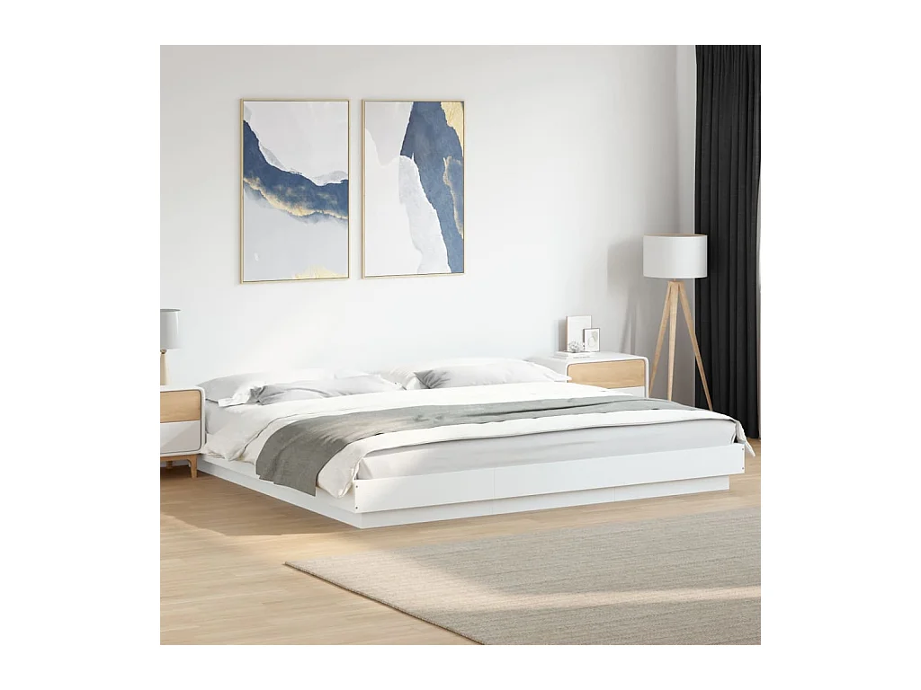 Bedframe met LED-verlichting bewerkt hout wit 180x200 cm BE973436