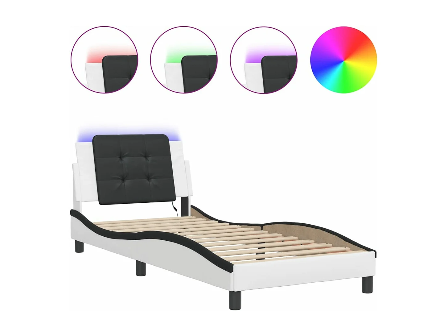 Lit simple avec lumières LED blanc noir 100x200 cm similicuir FR66060