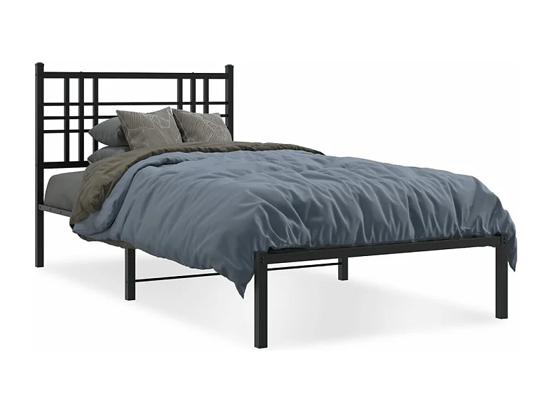 Bedframe met hoofdbord metaal zwart 90x190 cm BE507842