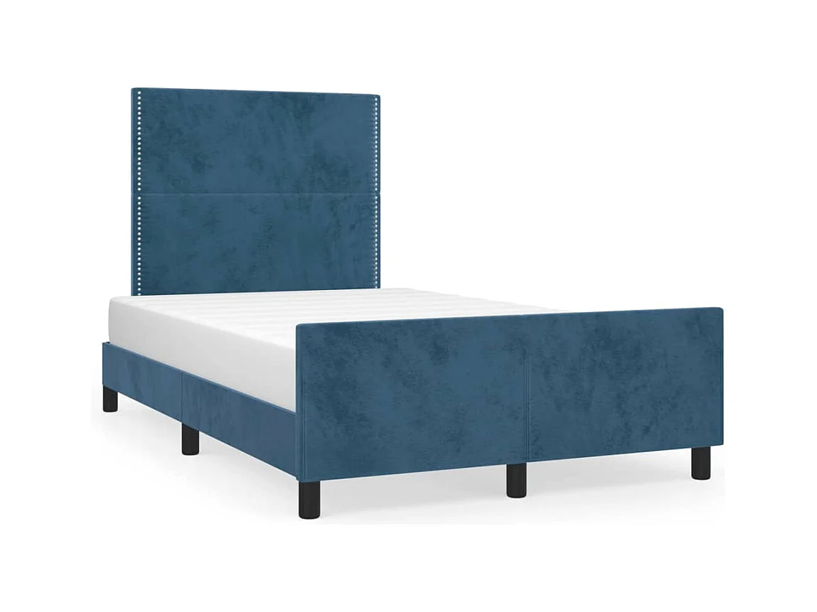 Lit double + tête de lit bleu foncé 120x190 cm velours FR59069