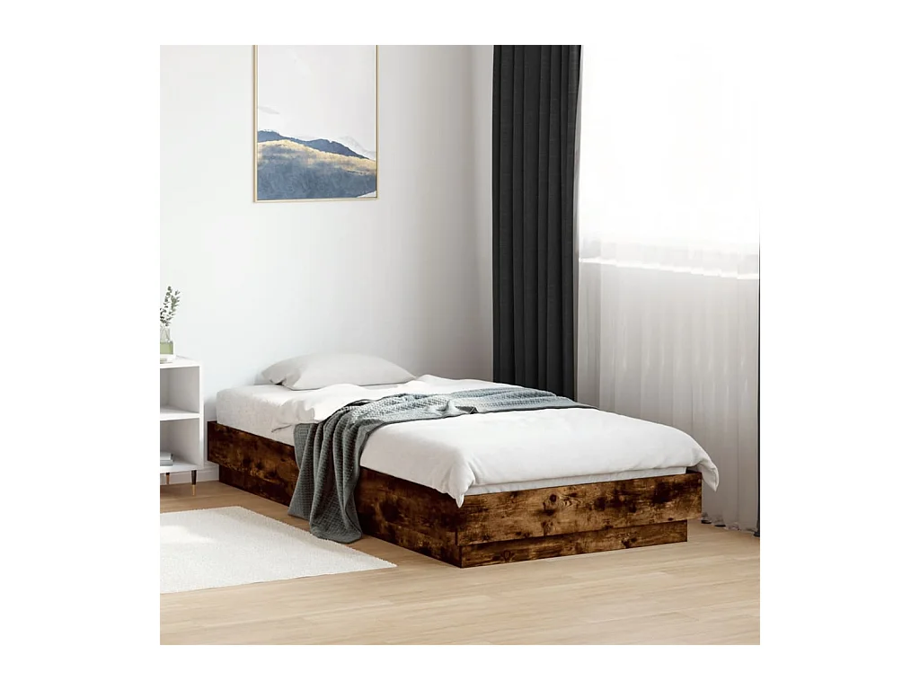 Lit simple chêne fumé 75x190 cm bois d'ingénierie FR16254
