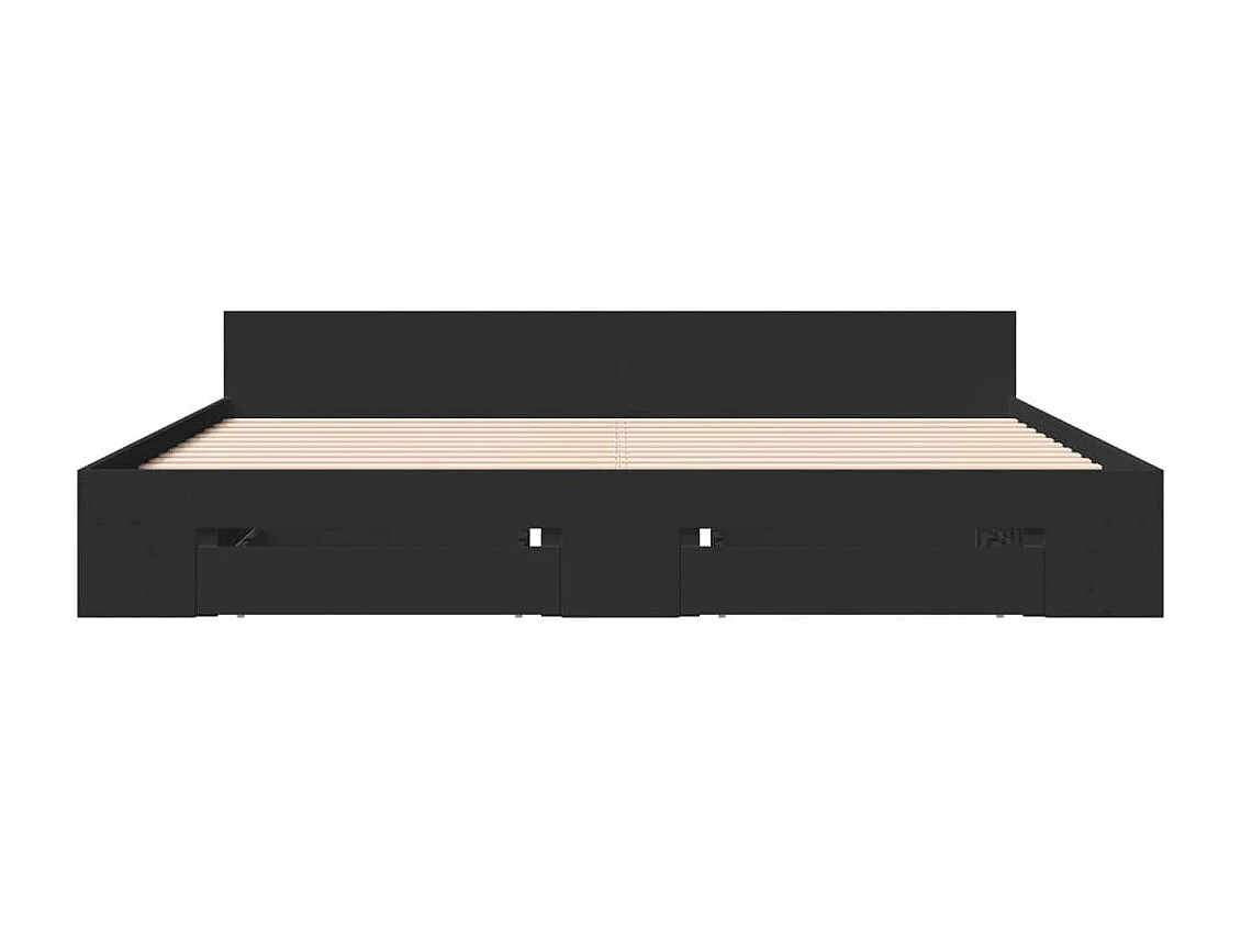 Lit double avec tiroirs noir 200x200 cm bois d'ingénierie FR12966