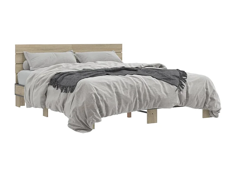 Cama 150x200 cm - madera ingeniería metal roble Sonoma ES322242