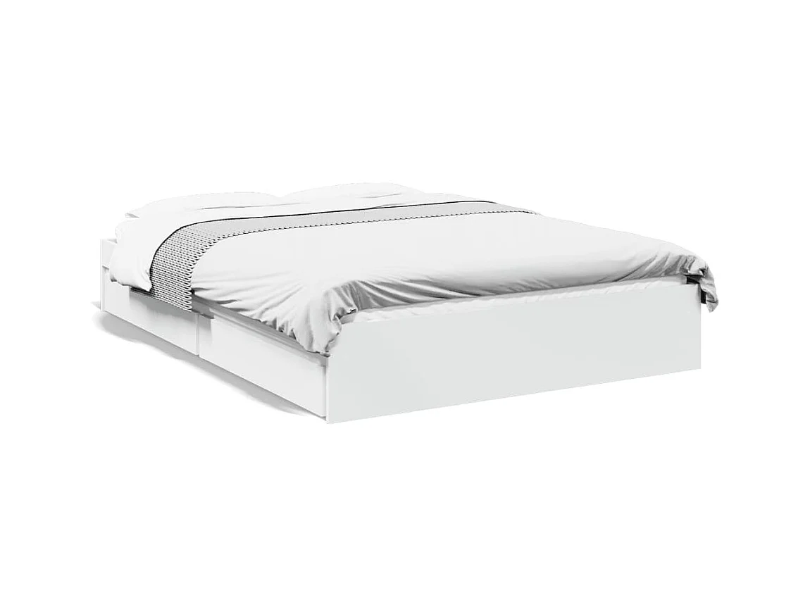 Lit double avec tiroirs blanc 140x190cm bois d'ingénierie FR44689