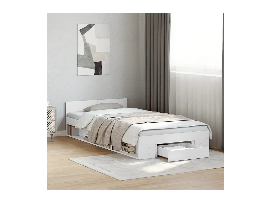 Lit simple avec tiroir blanc 90x190 cm bois d'ingénierie FR65022