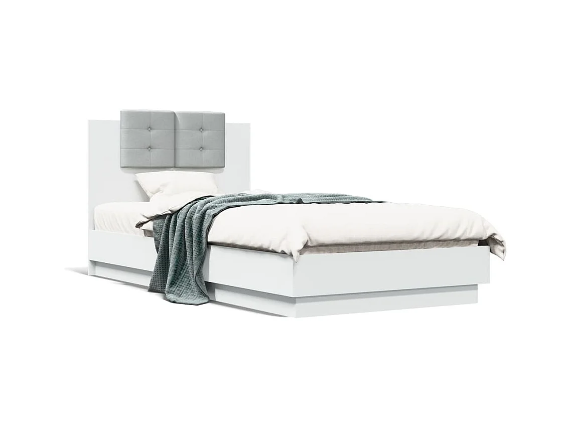 Lit simple + tête de lit blanc 90x190 cm bois d'ingénierie FR12515