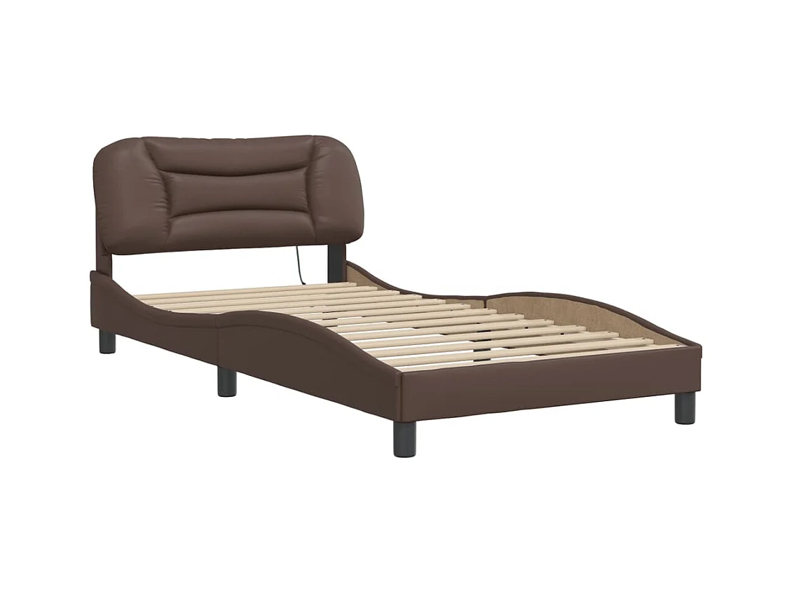 Lit simple avec lumières LED marron 100x200 cm similicuir FR36819