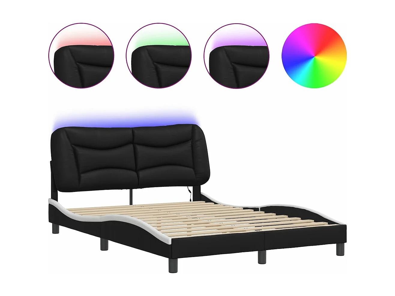 Cama c/ luzes LED 120x200cm couro artif. preto/branco PT537082