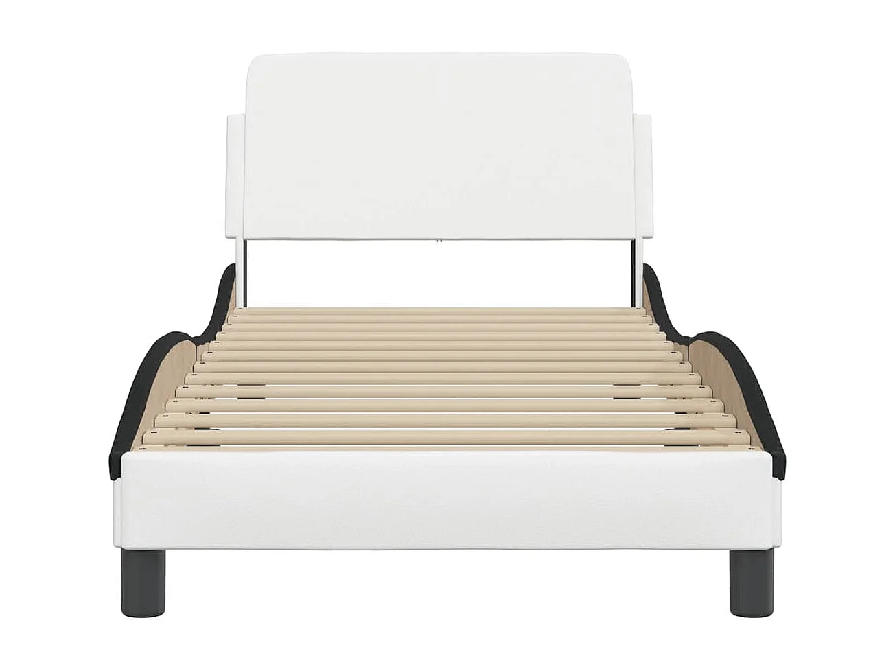 Cama individual- con cabecero cuero sintético blanco y negro ES260582