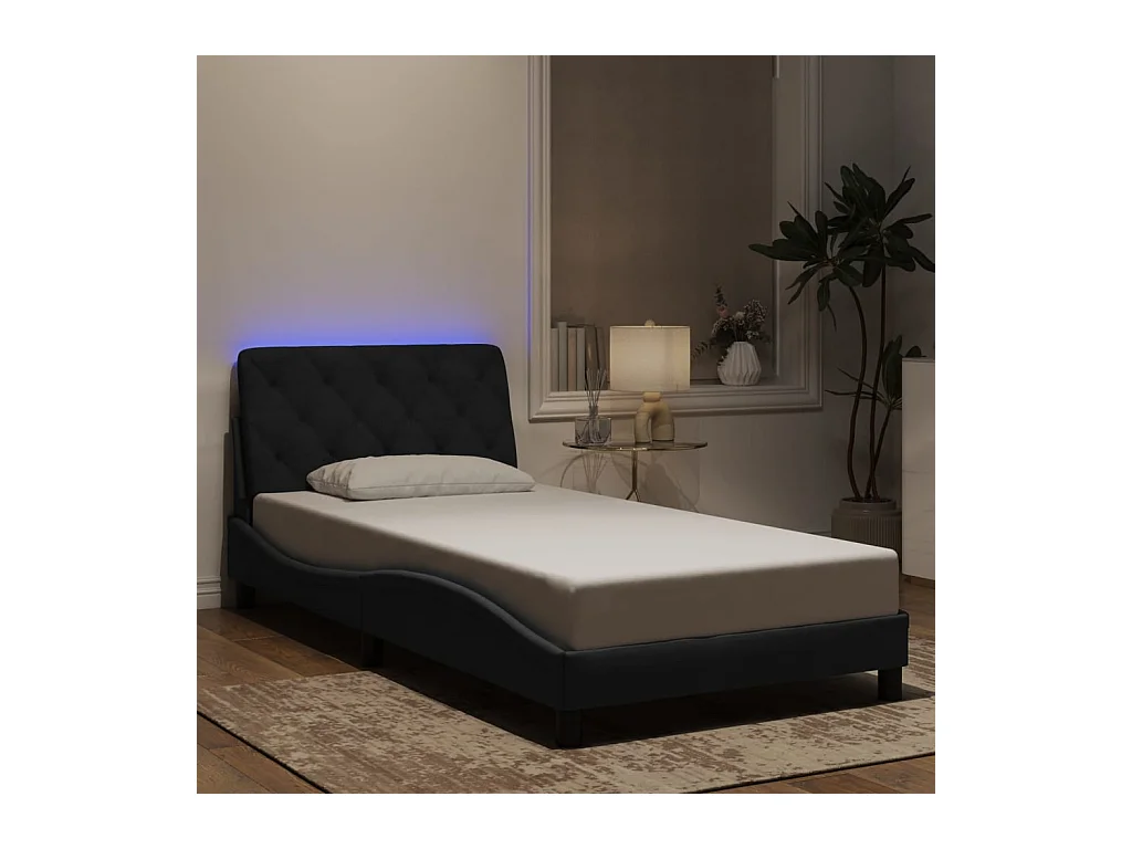 Lit simple avec lumières LED noir 100x200 cm velours FR52476