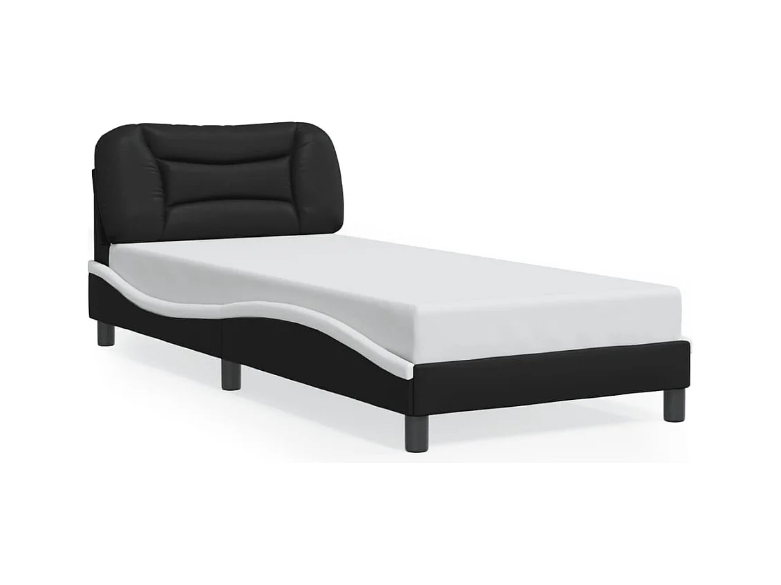 Cama c/ luzes LED 90x190 cm couro artif. preto/branco PT919374