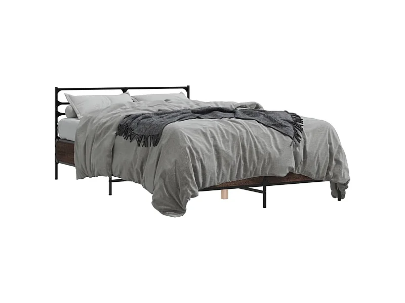 Lit double chêne marron 140x190 cm bois d'ingénierie et métal FR75620