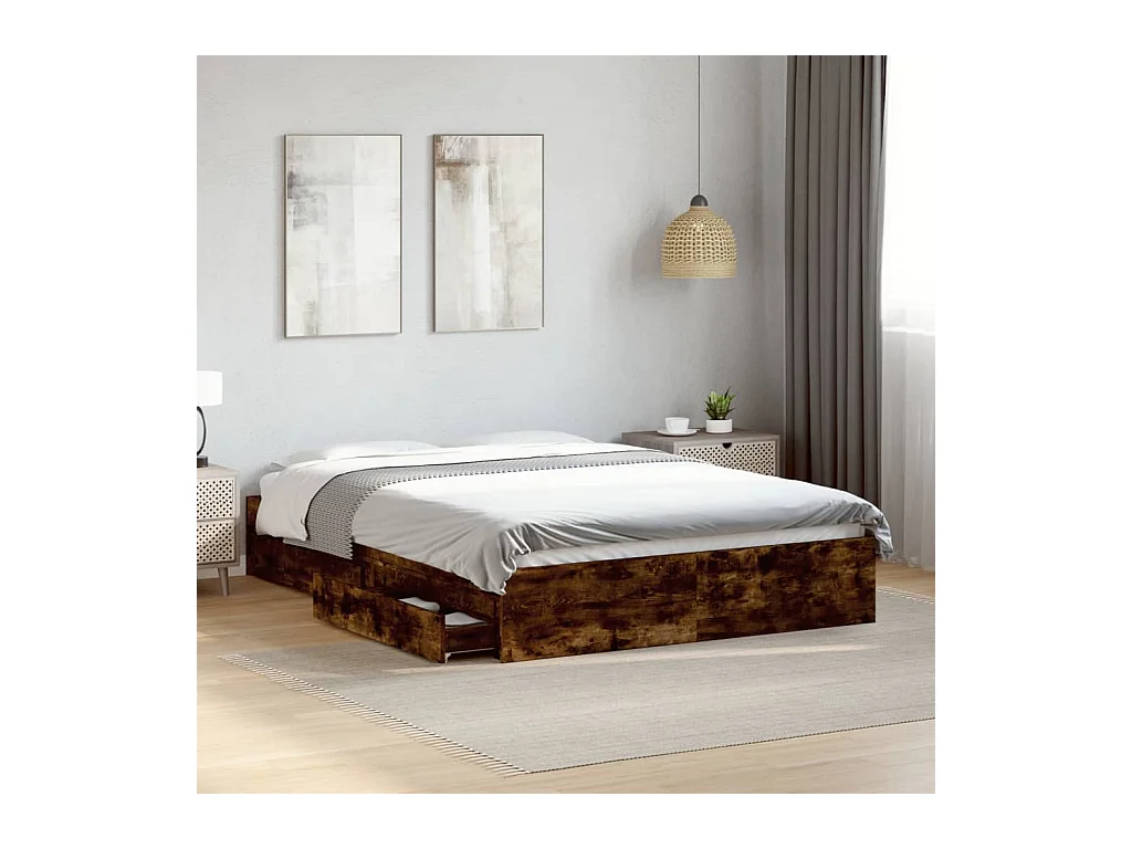 Bedframe met lades bewerkt hout gerookt eikenkleurig 120x200 cm BE509427