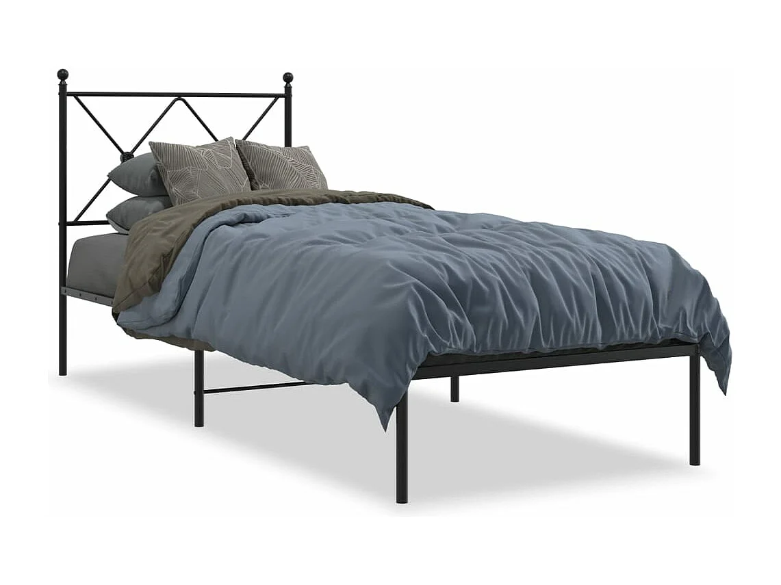 Cama individual- 80x200 cm con cabecero metal negro ES942366