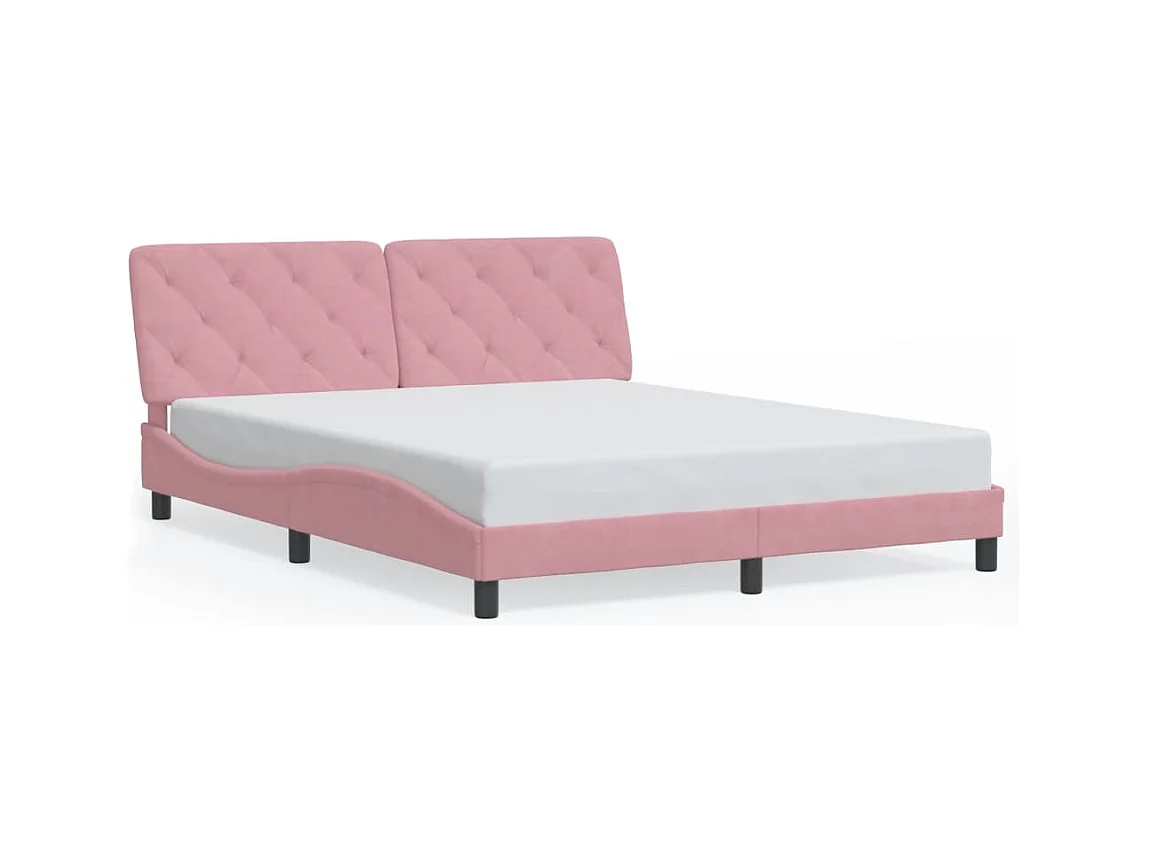 Lit double + tête de lit Rose 160x200 cm Velours FR80924