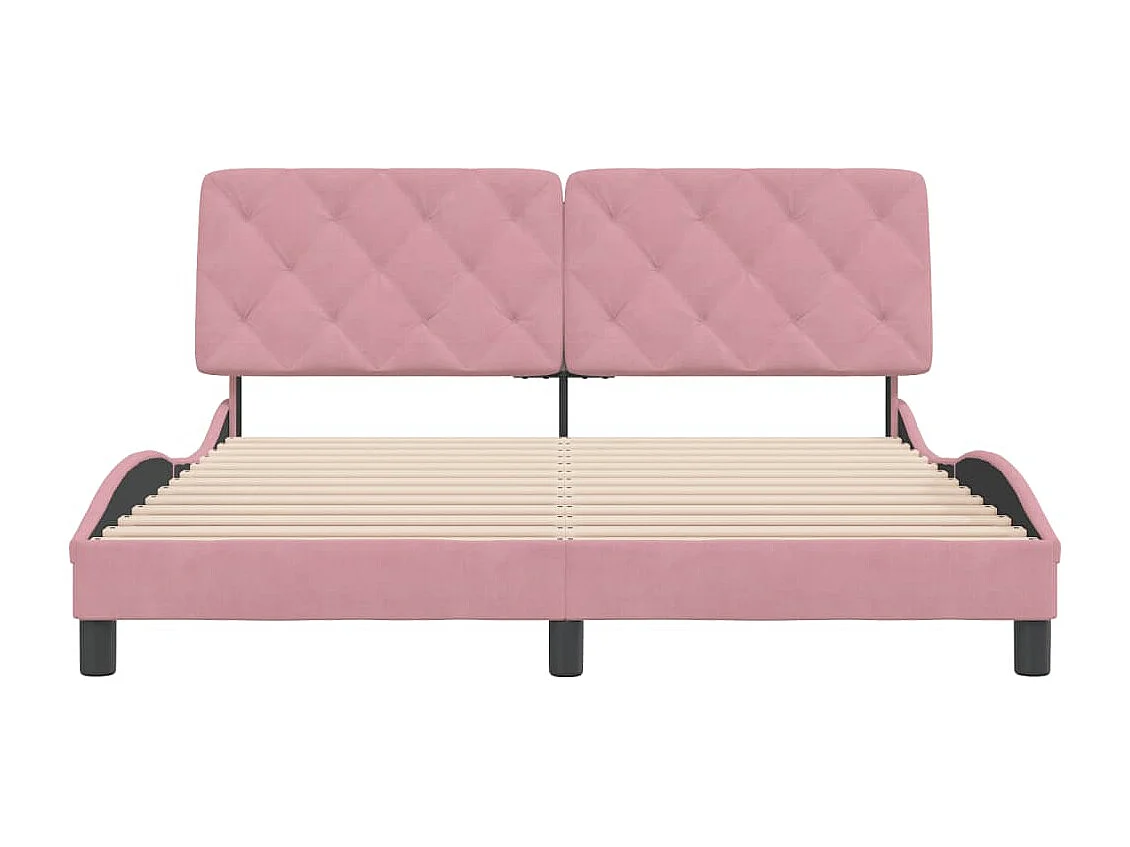 Lit double + tête de lit Rose 160x200 cm Velours FR80924