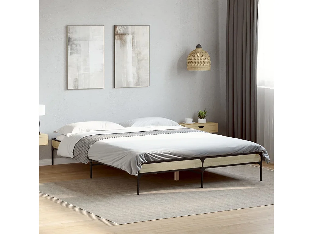 Cama 120x190 cm - madera ingeniería metal roble Sonoma ES861783