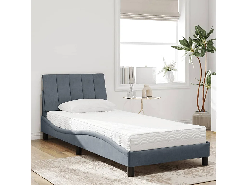 Bed met matras fluweel donkergrijs 90x190 cm BE245847