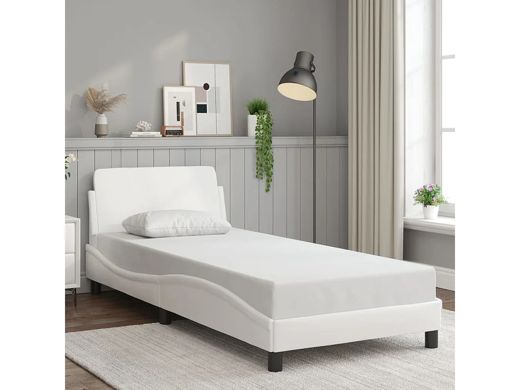 Cama c/ cabeceira couro artificial 80x200cm branco PT837418
