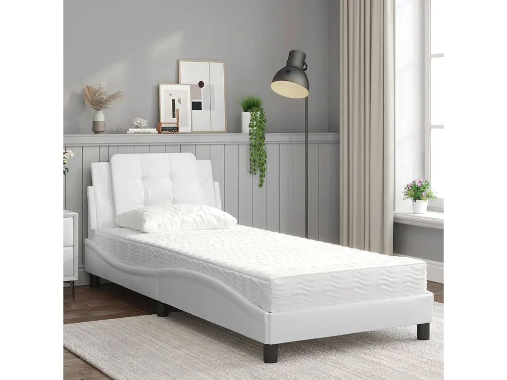 Lit adulte + matelas blanc 100x200 cm similicuir FR40788