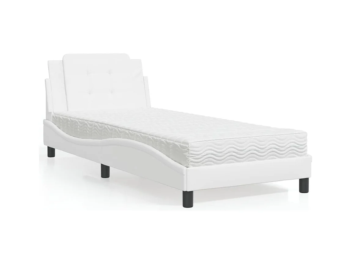 Lit adulte + matelas blanc 100x200 cm similicuir FR40788